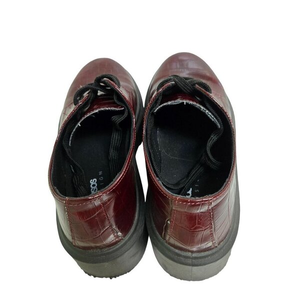 Asos Burgundy Chunky Lace Up Croc Embossed Oxford Dark Academia Shoes Size 7 - Picture 4 of 8